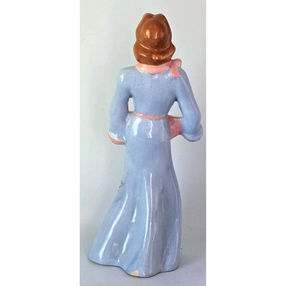Vintage Lady Vase Blue Dress Pink Floral 1940-50's Weil Ware California 3053 MCM